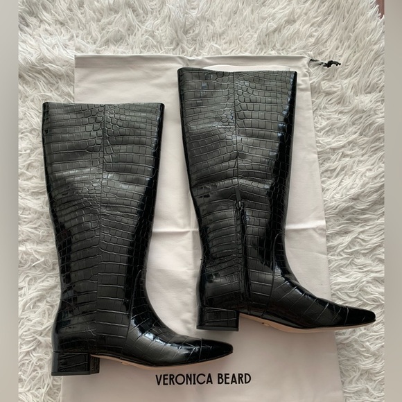Veronica Beard Cecile Croc-Embossed Tall Boot | Wide-Calf black NWT - Picture 6 of 11
